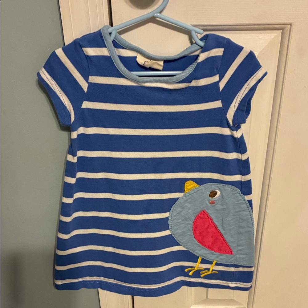 Boden Blue & White Striped Short Sleeve Tee with Bird Applique
